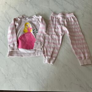 Hanna Andersson Disney princess aurora two pc pink striped organic pajamas 2